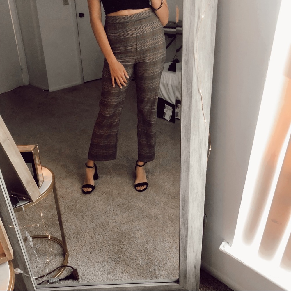 Plaid, High-Rise, Flared Trousers